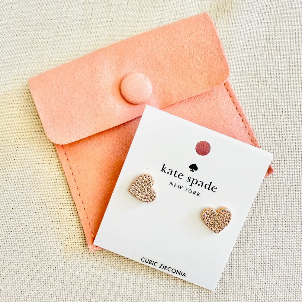 NWT Kate Spade Pink Heart Cubic Zirconia Earrings